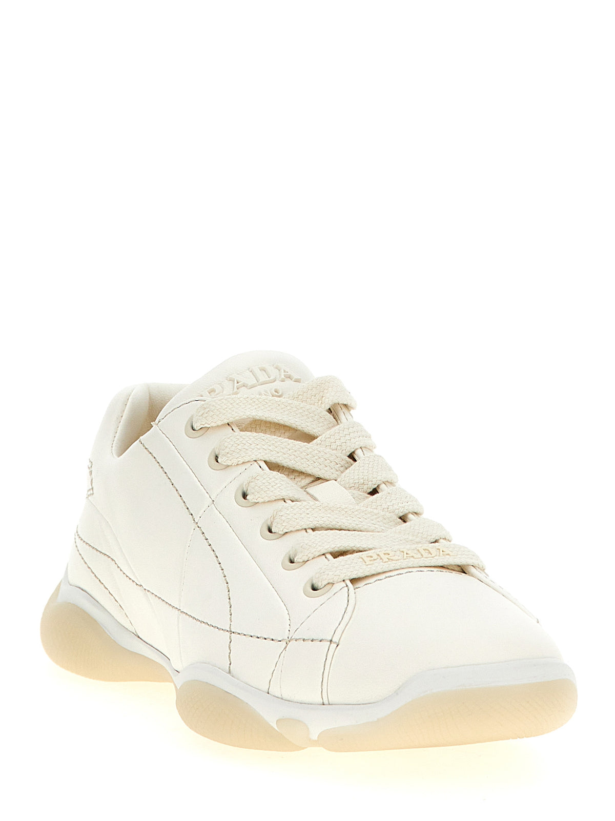 Prada White Low-Top Lambskin Sneakers