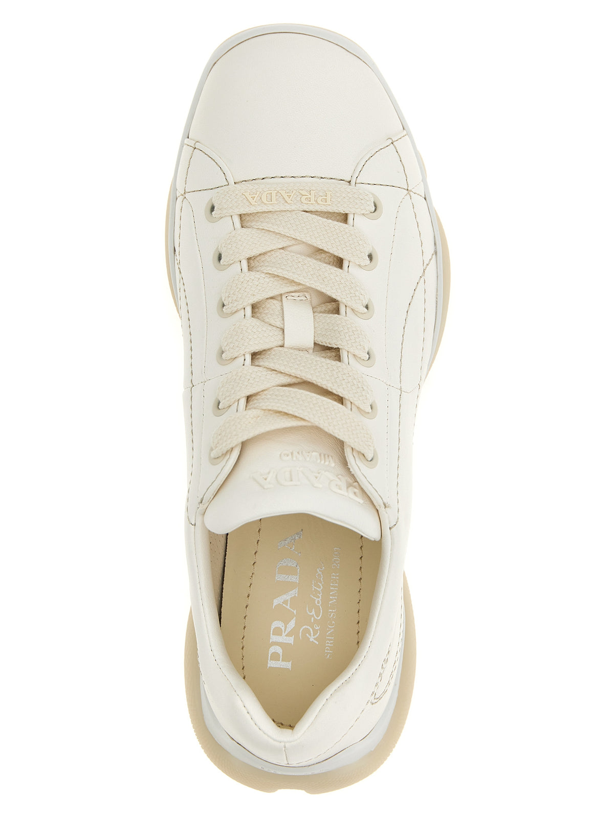 Prada White Low-Top Lambskin Sneakers