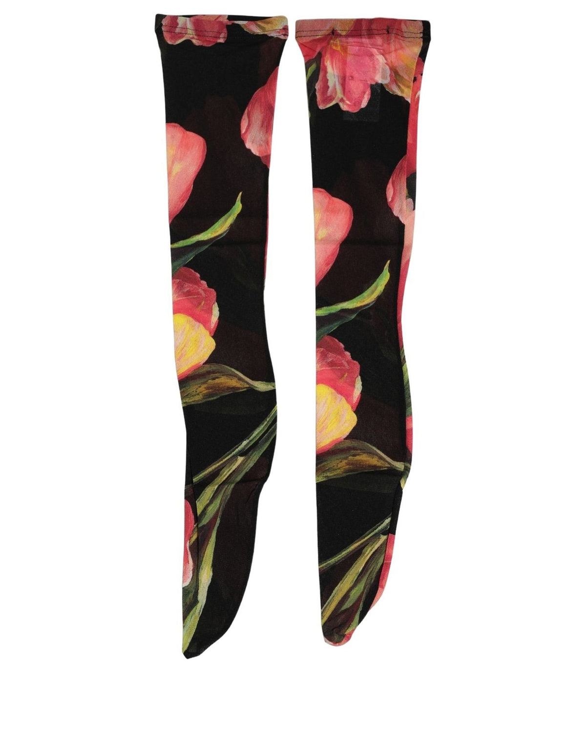Dolce & Gabbana Schwarze und pinkfarbene florale Tulpen-Nylonstrümpfe