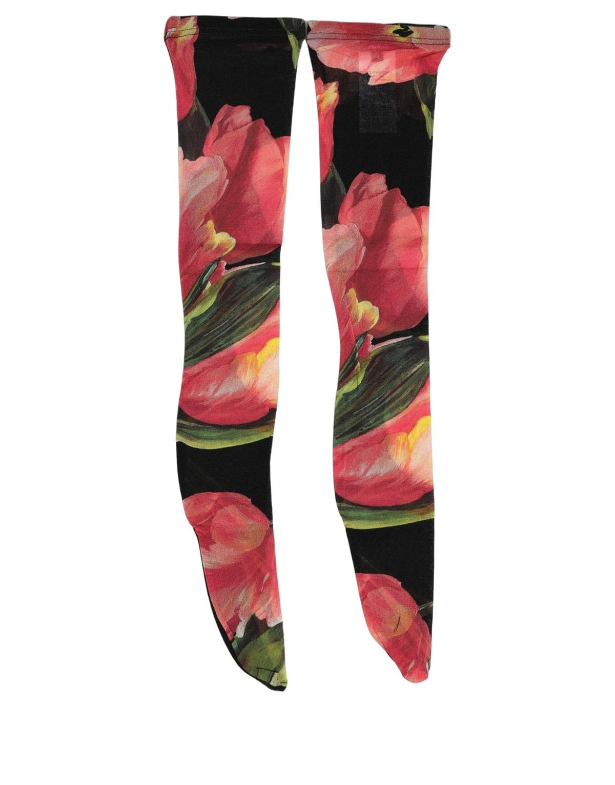 Dolce & Gabbana Schwarze und pinkfarbene florale Tulpen-Nylonstrümpfe