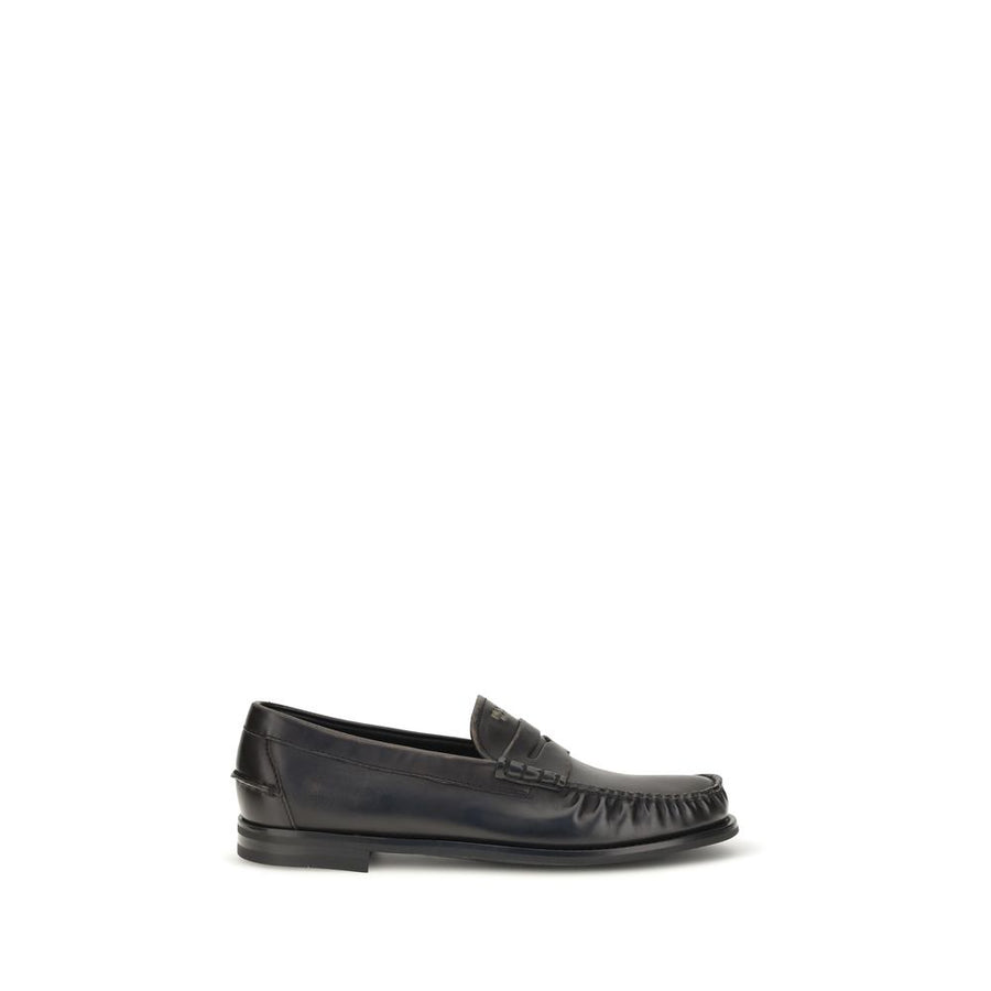 Prada Black "Bos Taurus" Calf Leather Slip-on Loafers