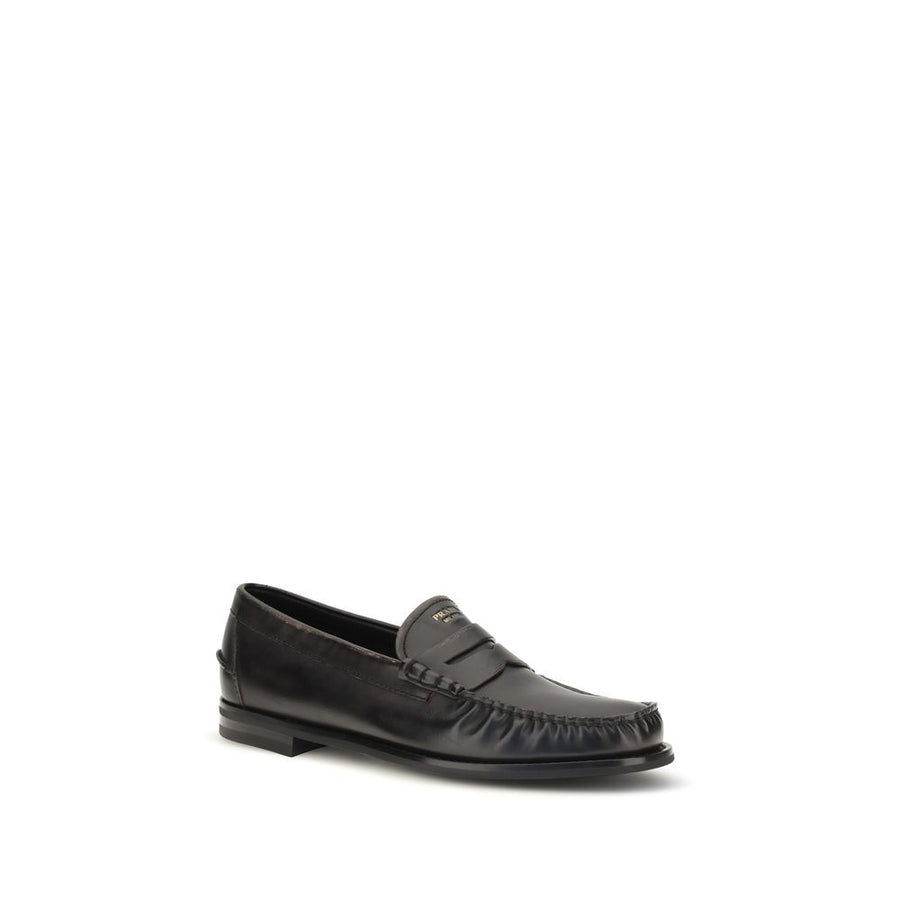 Prada Black "Bos Taurus" Calf Leather Slip-on Loafers