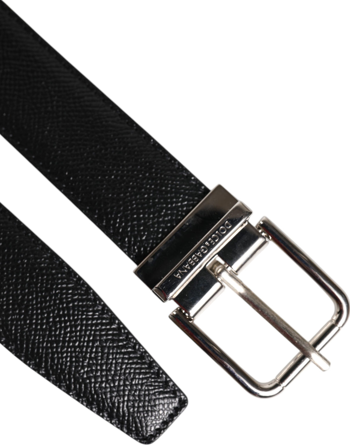 Dolce & Gabbana Schwarzer Kalbsleder Gürtel mit klassischer Silberschnalle