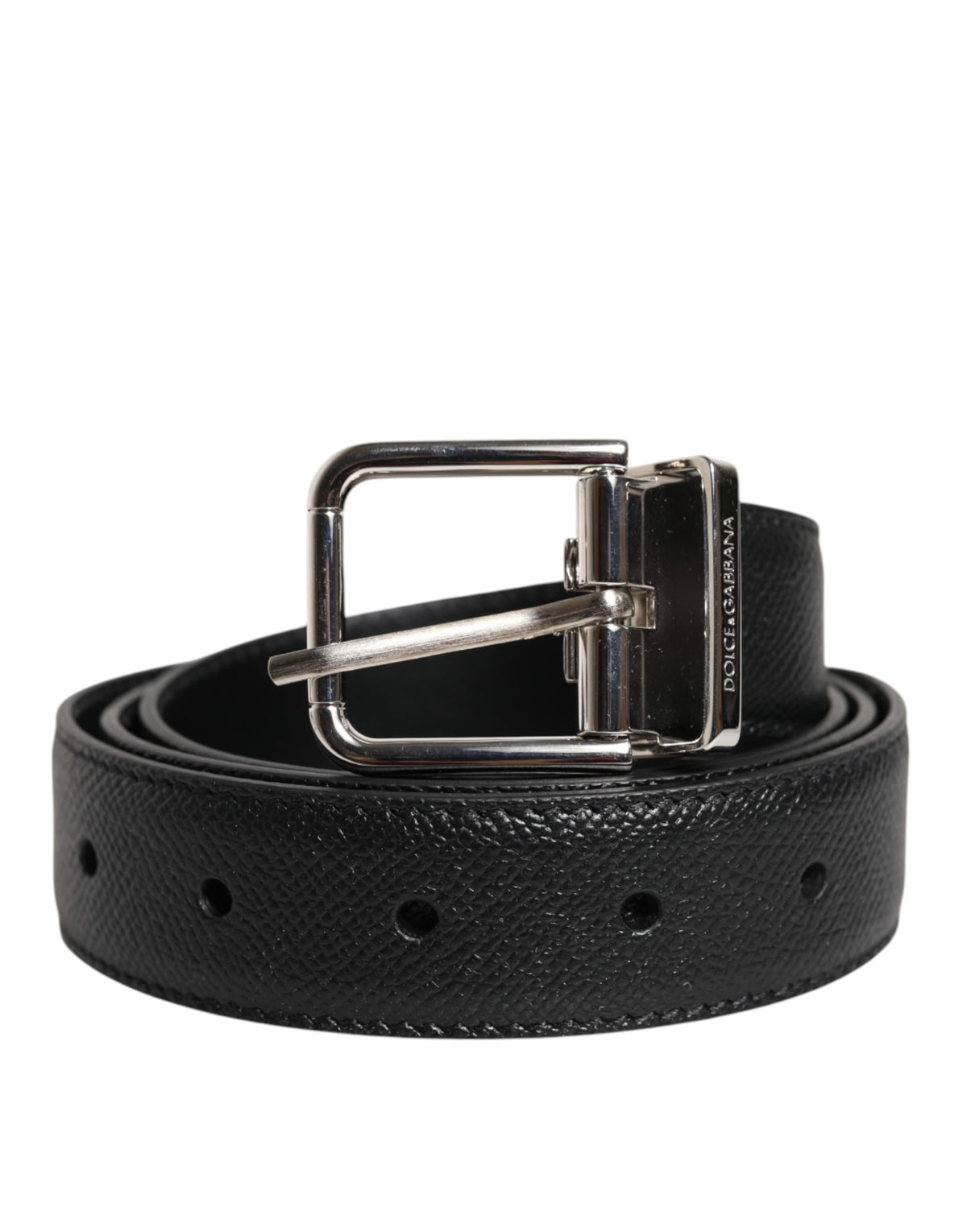 Dolce & Gabbana Schwarzer Kalbsleder Gürtel mit klassischer Silberschnalle