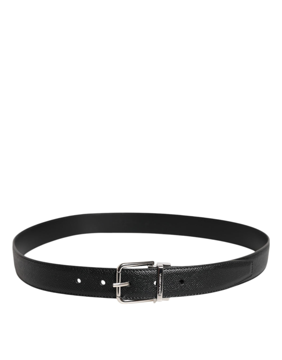 Dolce & Gabbana Schwarzer Kalbsleder Gürtel mit klassischer Silberschnalle