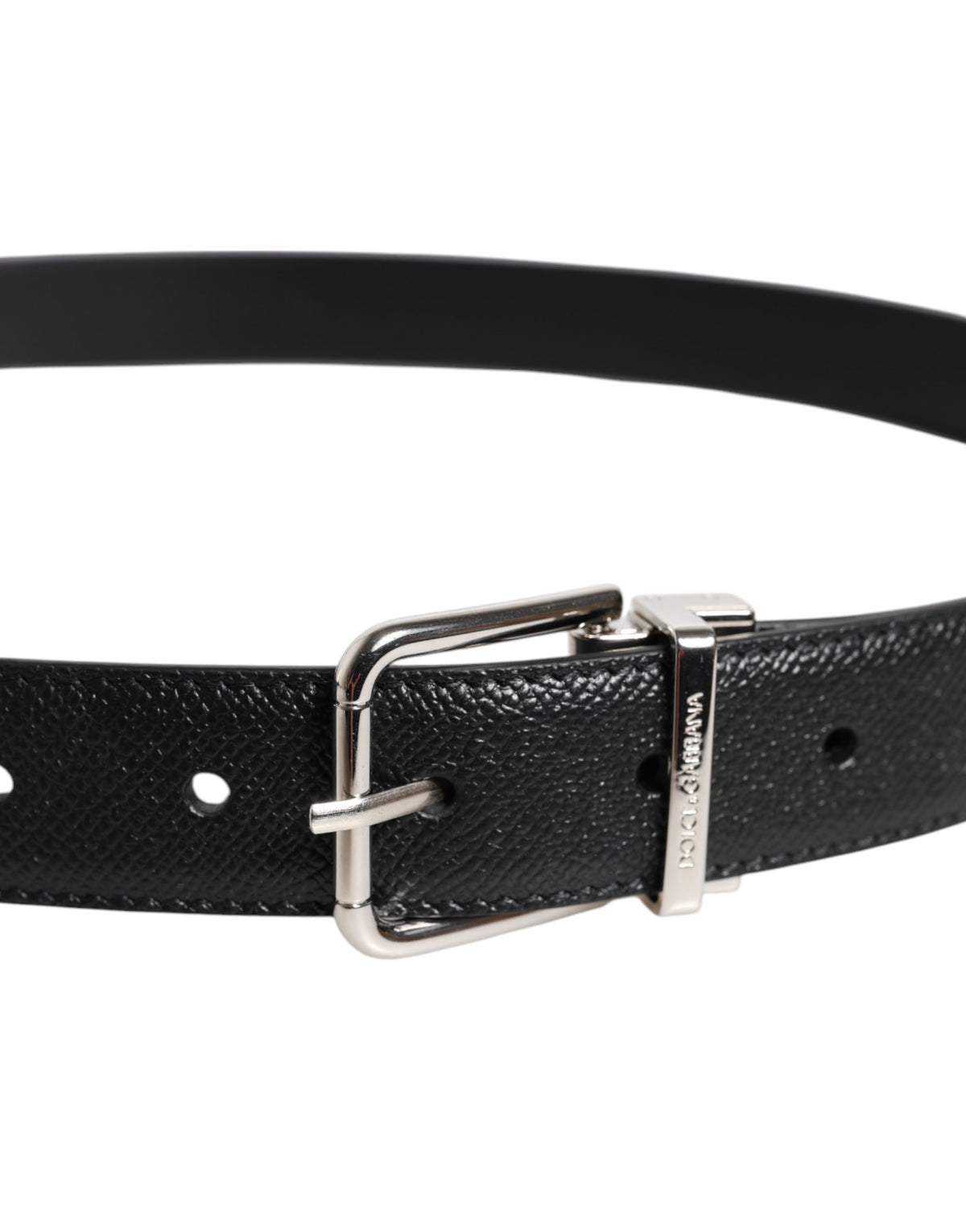 Dolce & Gabbana Schwarzer Kalbsleder Gürtel mit klassischer Silberschnalle