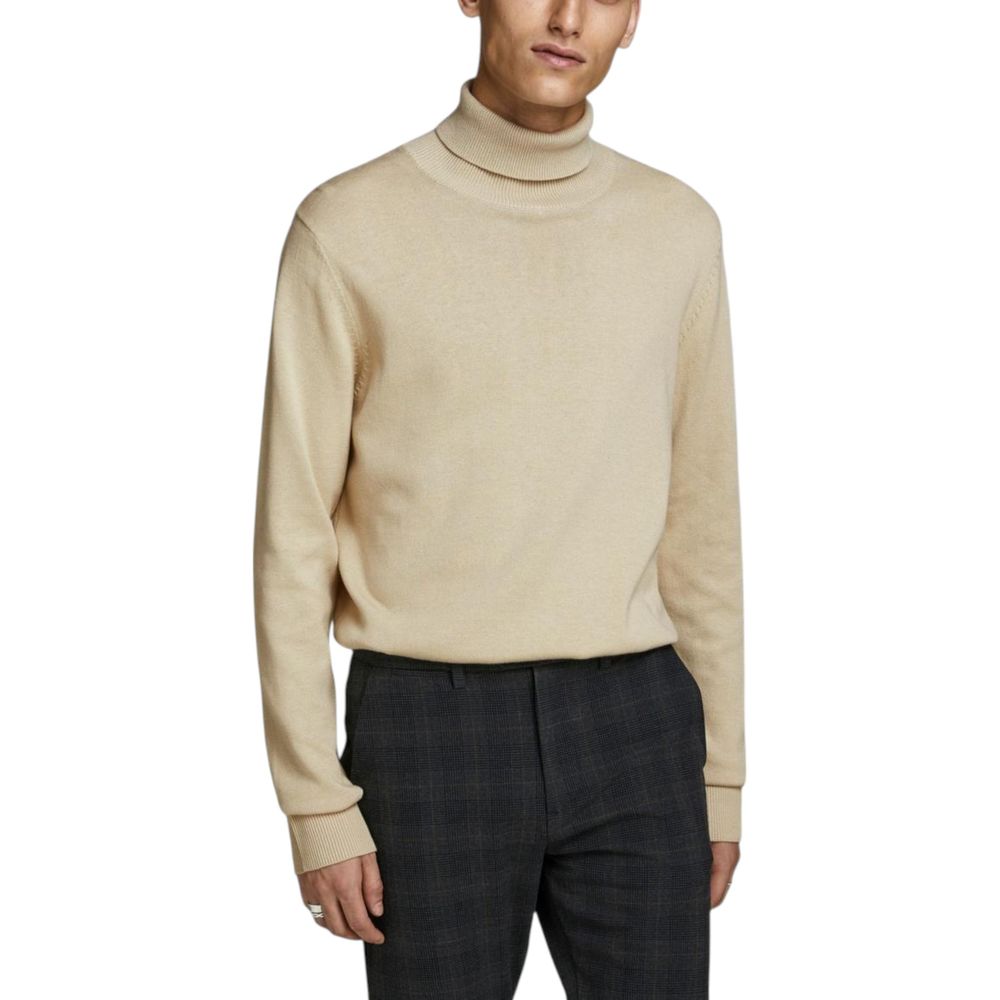 Jack Jones Beigefarbener Baumwoll-Rollkragenpullover