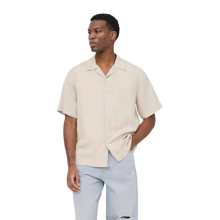 Only & Sons Men's Beige Tencel Short-Sleeved Shirt
