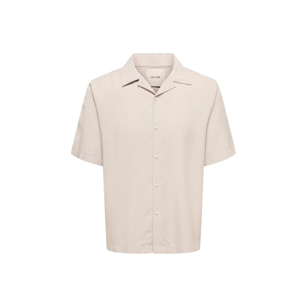 Only & Sons Men's Beige Tencel Short-Sleeved Shirt