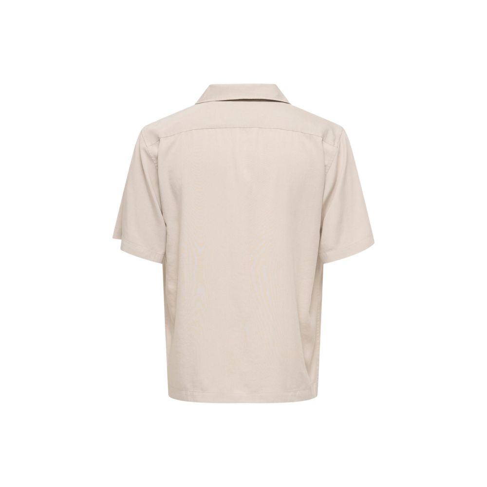 Only & Sons Men's Beige Tencel Short-Sleeved Shirt