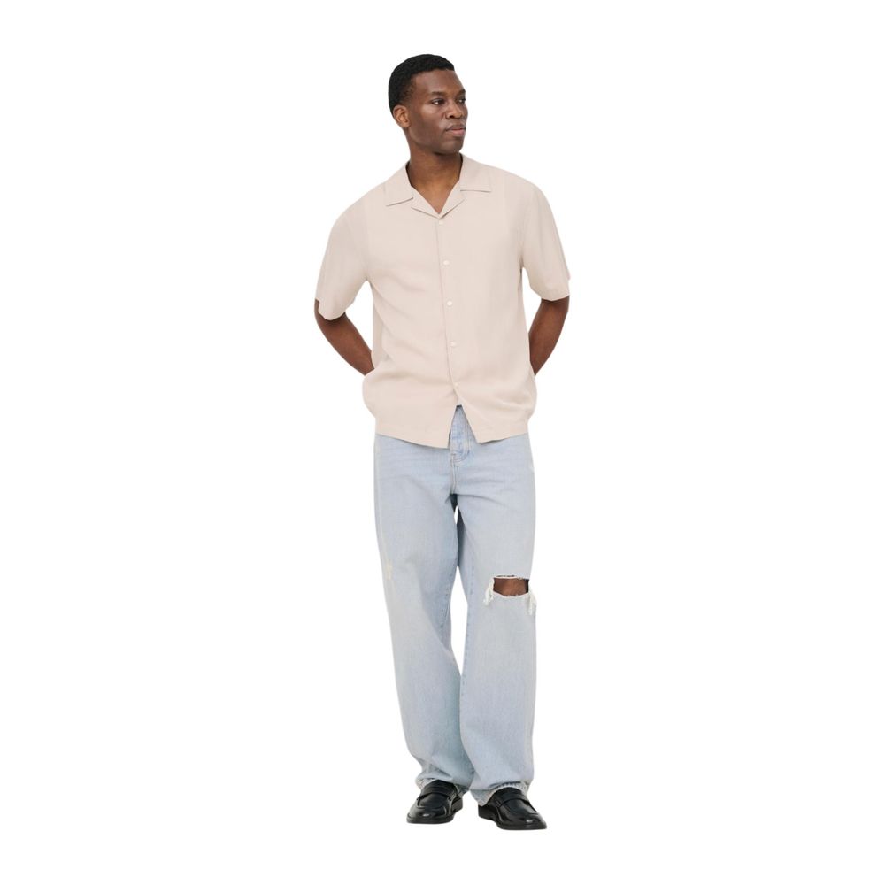 Only & Sons Men's Beige Tencel Short-Sleeved Shirt