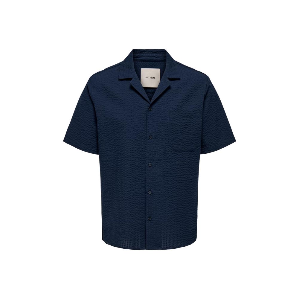 Only & Sons Blue Cotton Short-Sleeve Shirt