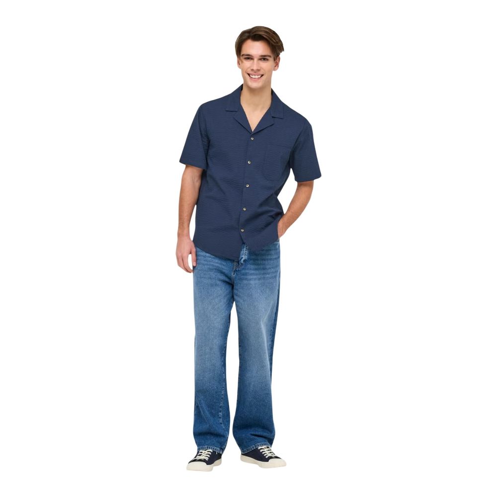 Only & Sons Blue Cotton Short-Sleeve Shirt