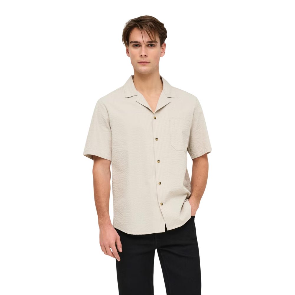Only & Sons Beige Cotton Short-Sleeved Shirt