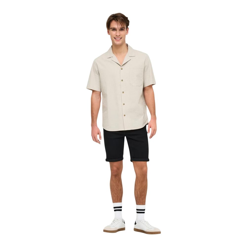Only & Sons Beige Cotton Short-Sleeved Shirt