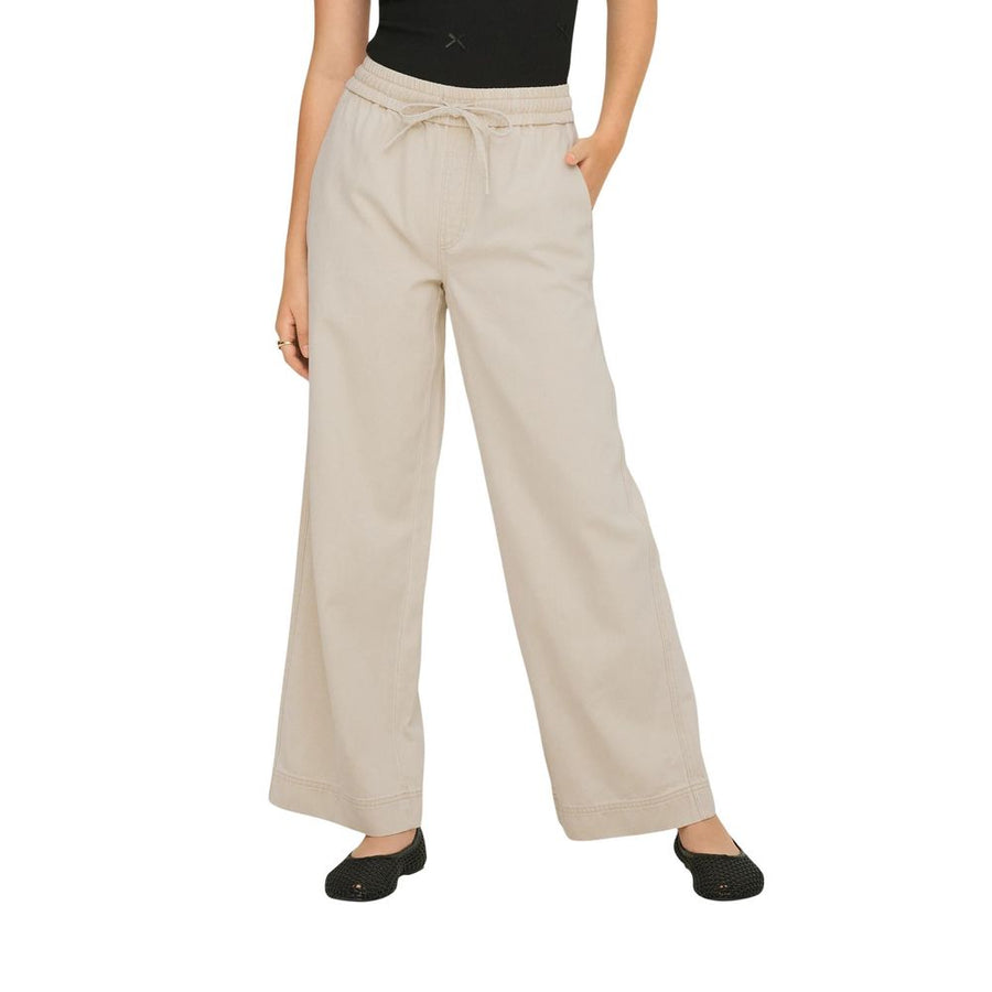 Only Cream Colored Cotton Trousers with Flared Leg