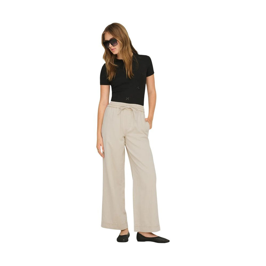 Only Cream Colored Cotton Trousers with Flared Leg