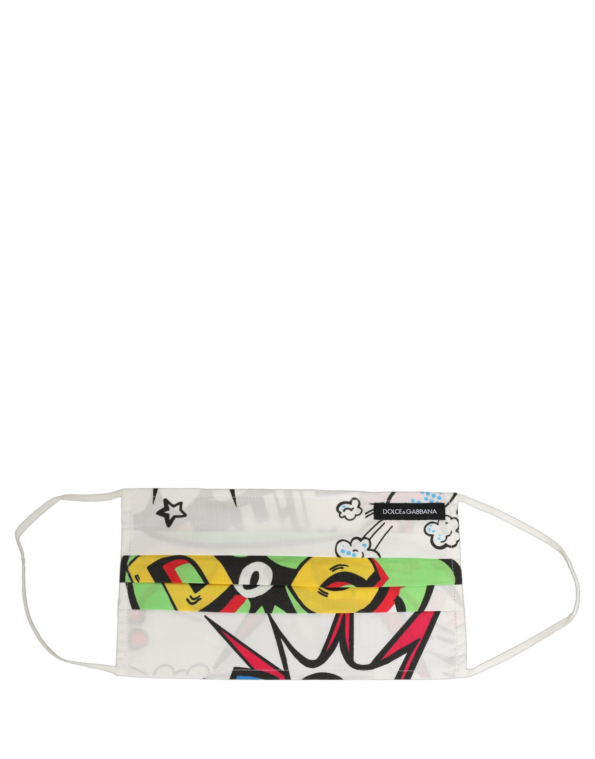 Dolce & Gabbana Weiße Gesichtsmaske mit Comic-Print und elastischen Ohrschlaufen