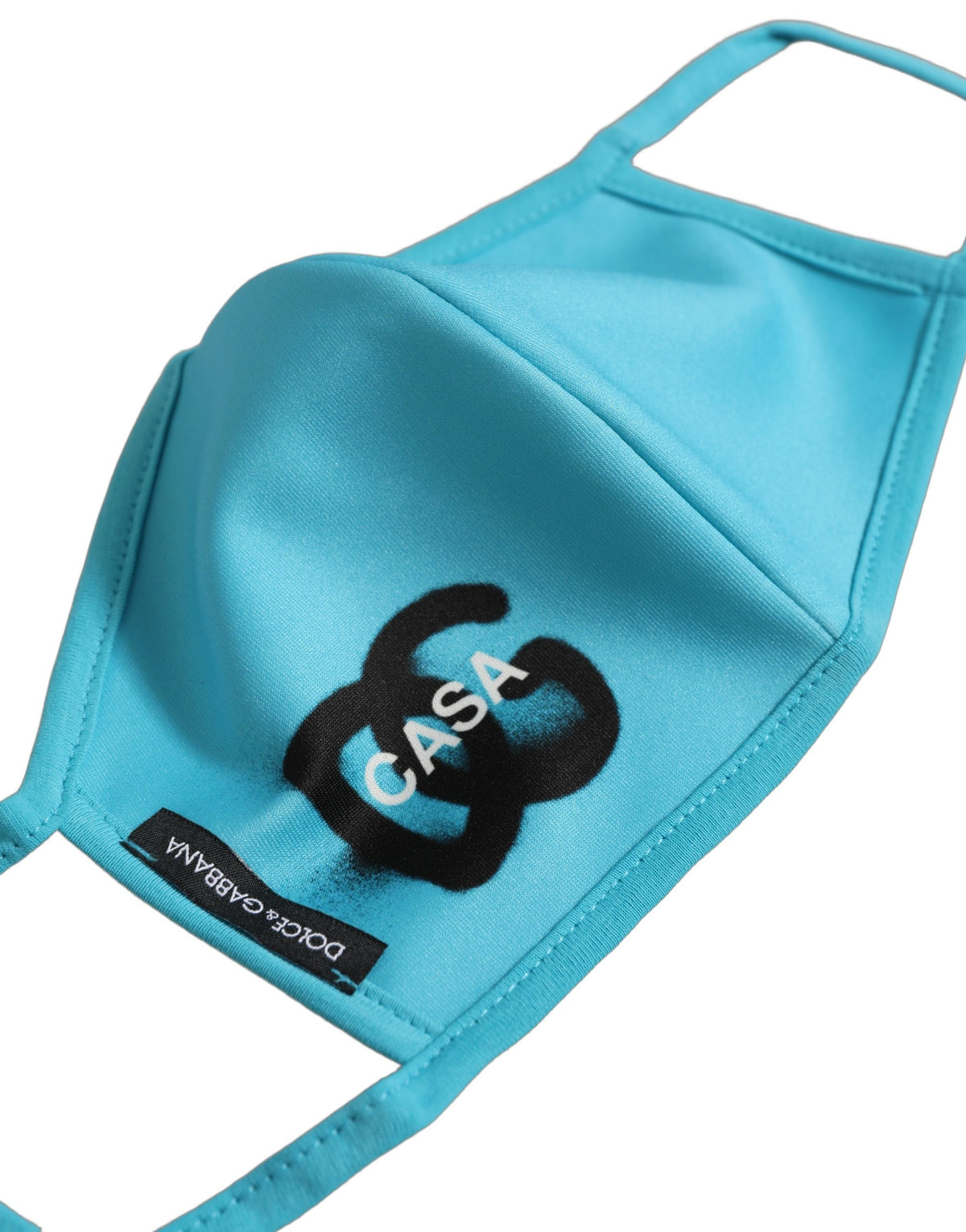 Dolce & Gabbana Blaue Gesichtsmaske aus Polyester mit DG CASA Logo und elastischem Ohrband
