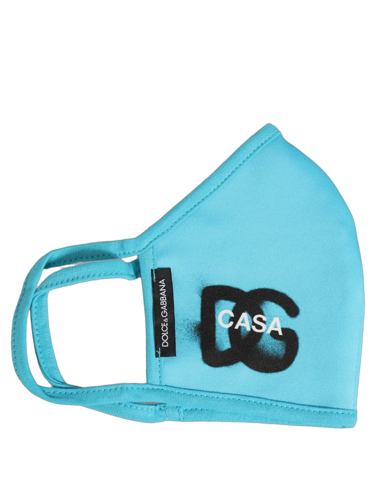 Dolce & Gabbana Blaue Gesichtsmaske aus Polyester mit DG CASA Logo und elastischem Ohrband