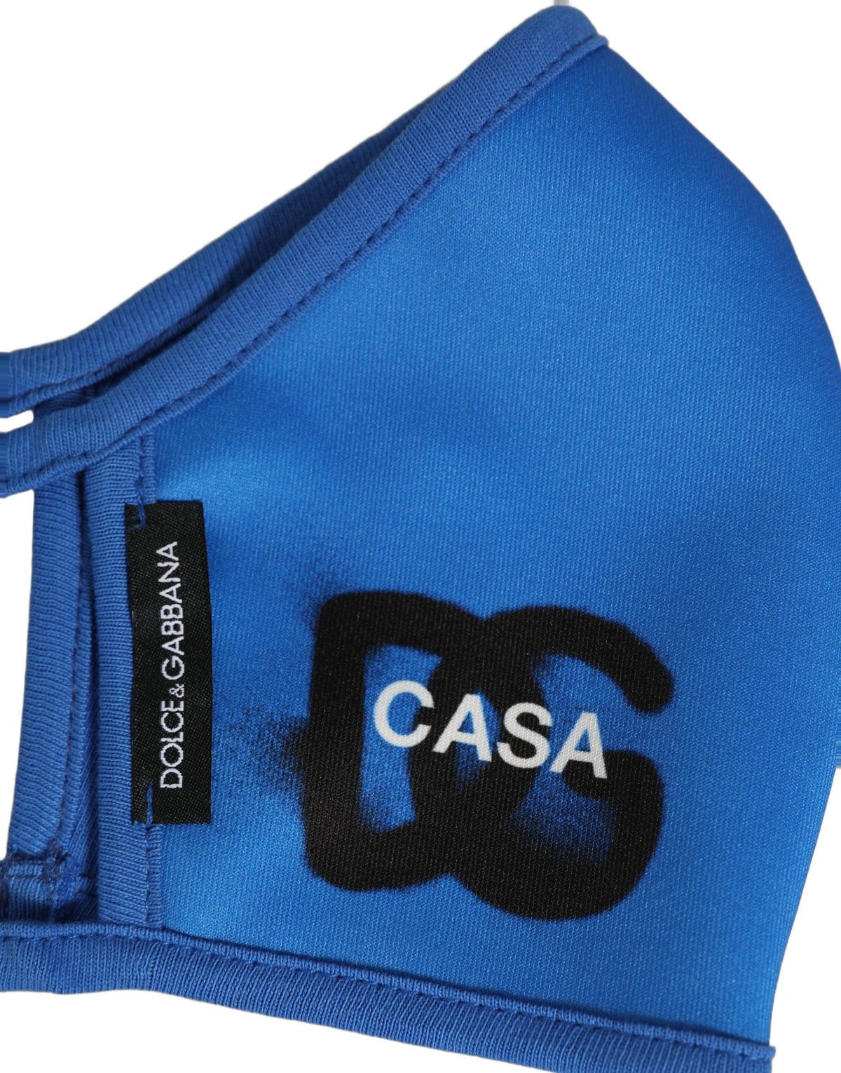 Dolce & Gabbana Blaue Gesichtsmaske aus Polyester mit DG CASA Logo und elastischem Ohrband