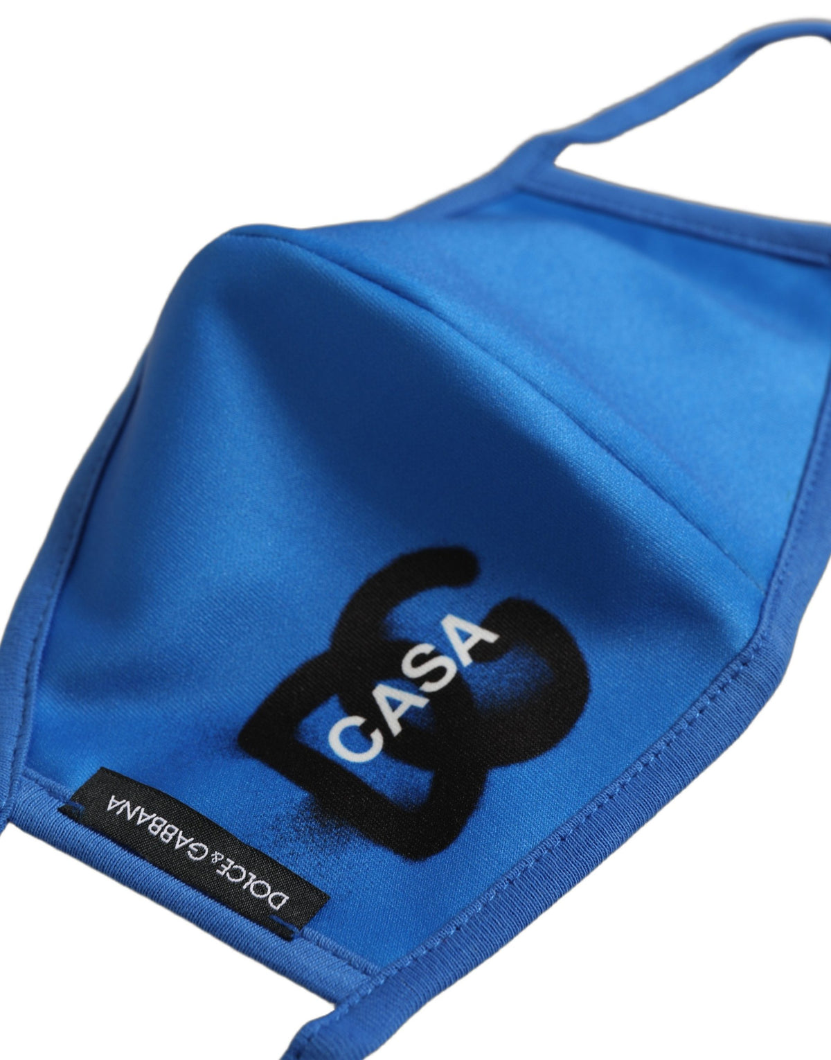 Dolce & Gabbana Blaue Gesichtsmaske aus Polyester mit DG CASA Logo und elastischem Ohrband