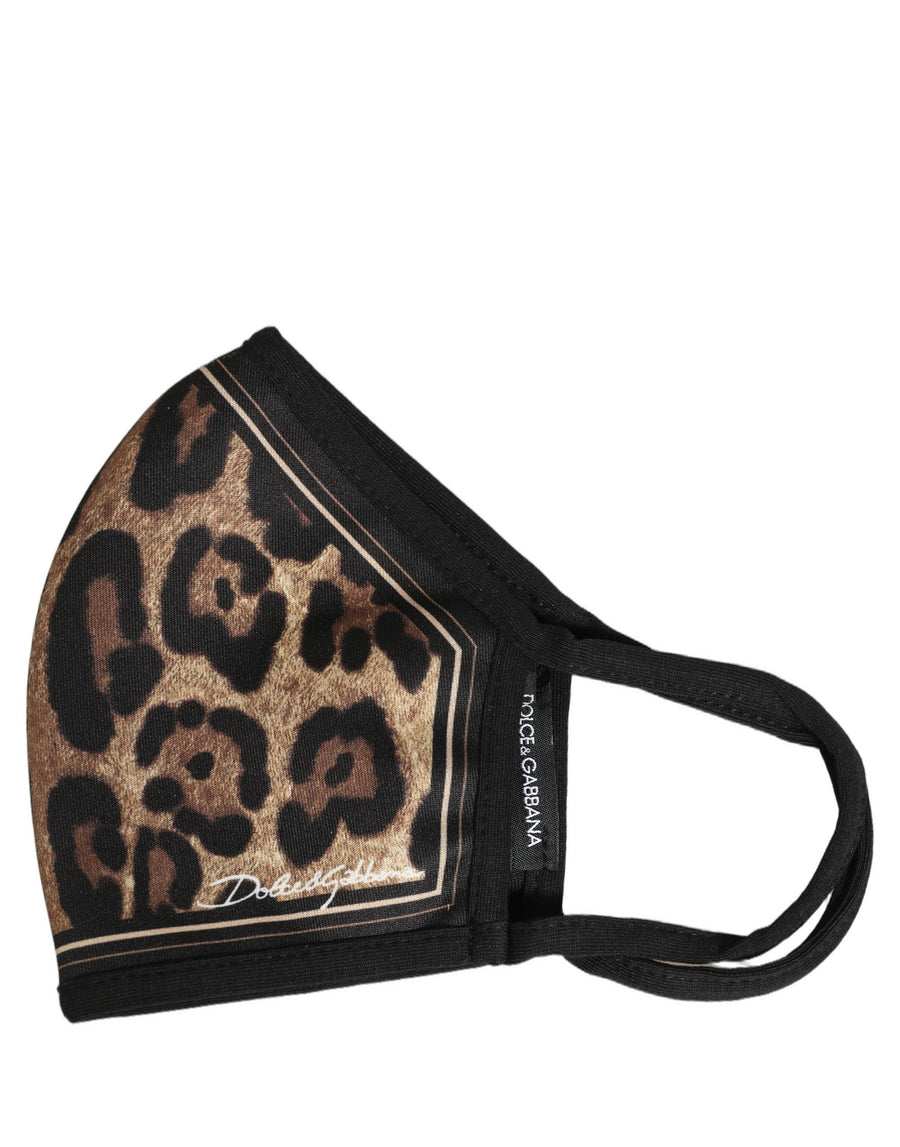Dolce & Gabbana Brown and Black Leopard Print Face Mask with Elastic Ear Straps