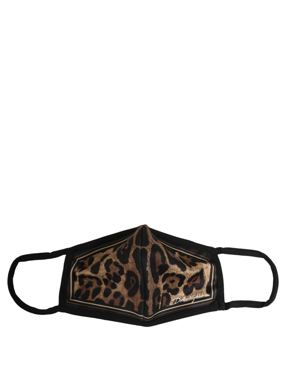 Dolce & Gabbana Braun-Schwarze Leo-Print Gesichtsmaske mit elastischem Ohrband