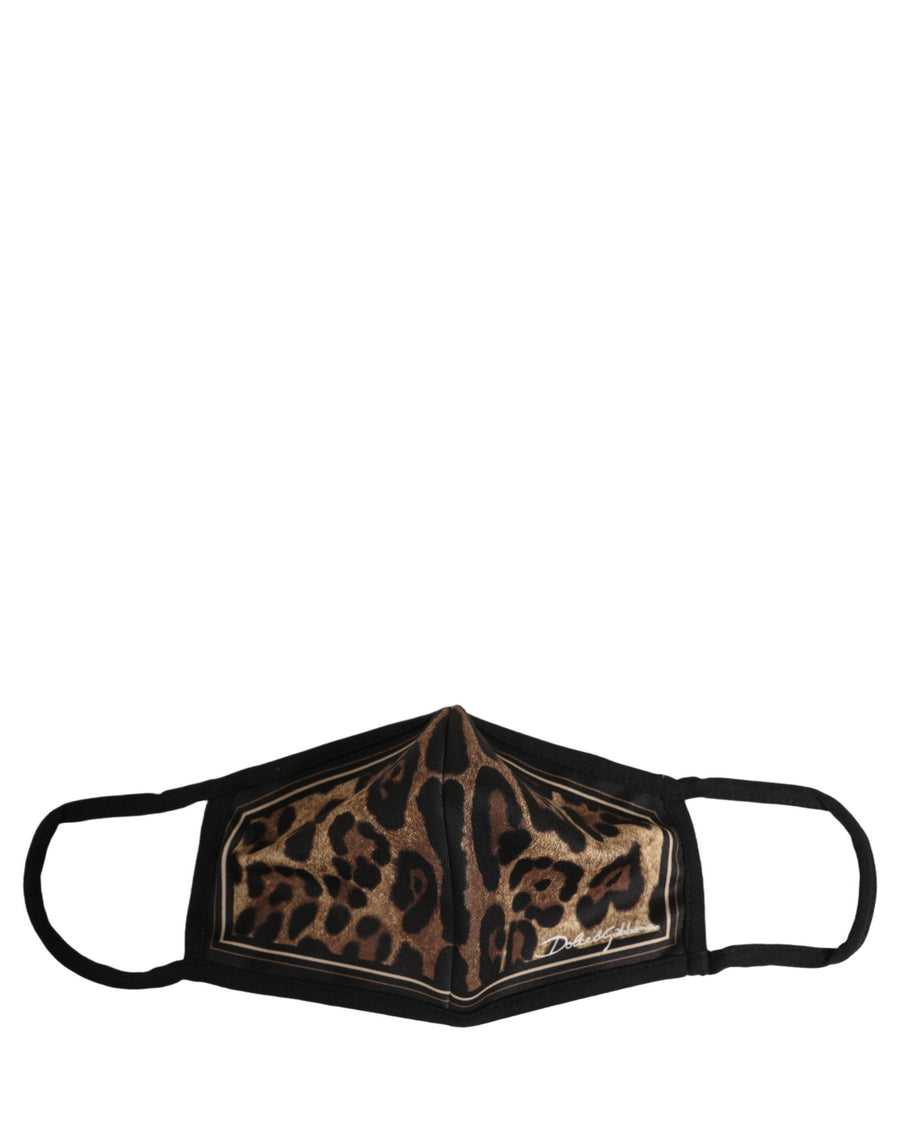 Dolce & Gabbana Brown and Black Leopard Print Face Mask with Elastic Ear Straps