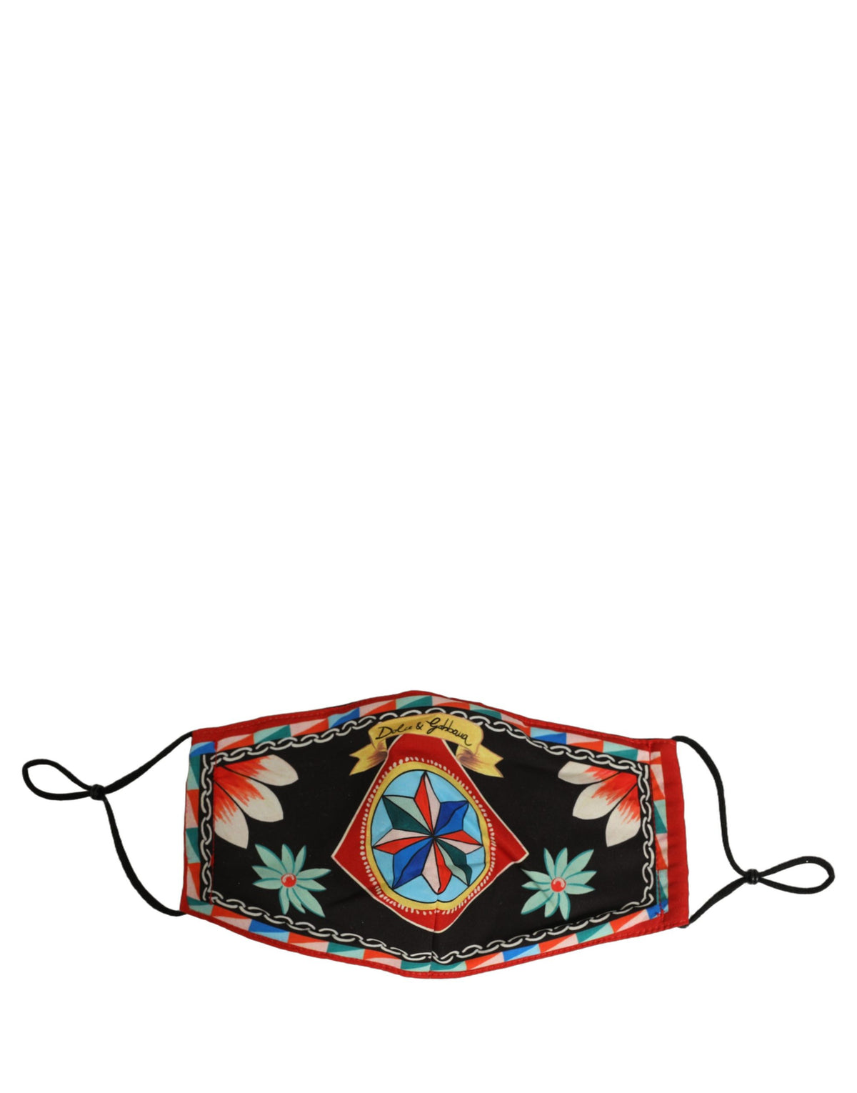 Dolce & Gabbana Herren schwarze Gesichtsmaske mit Carretto-Print und elastischen Ohrschlaufen