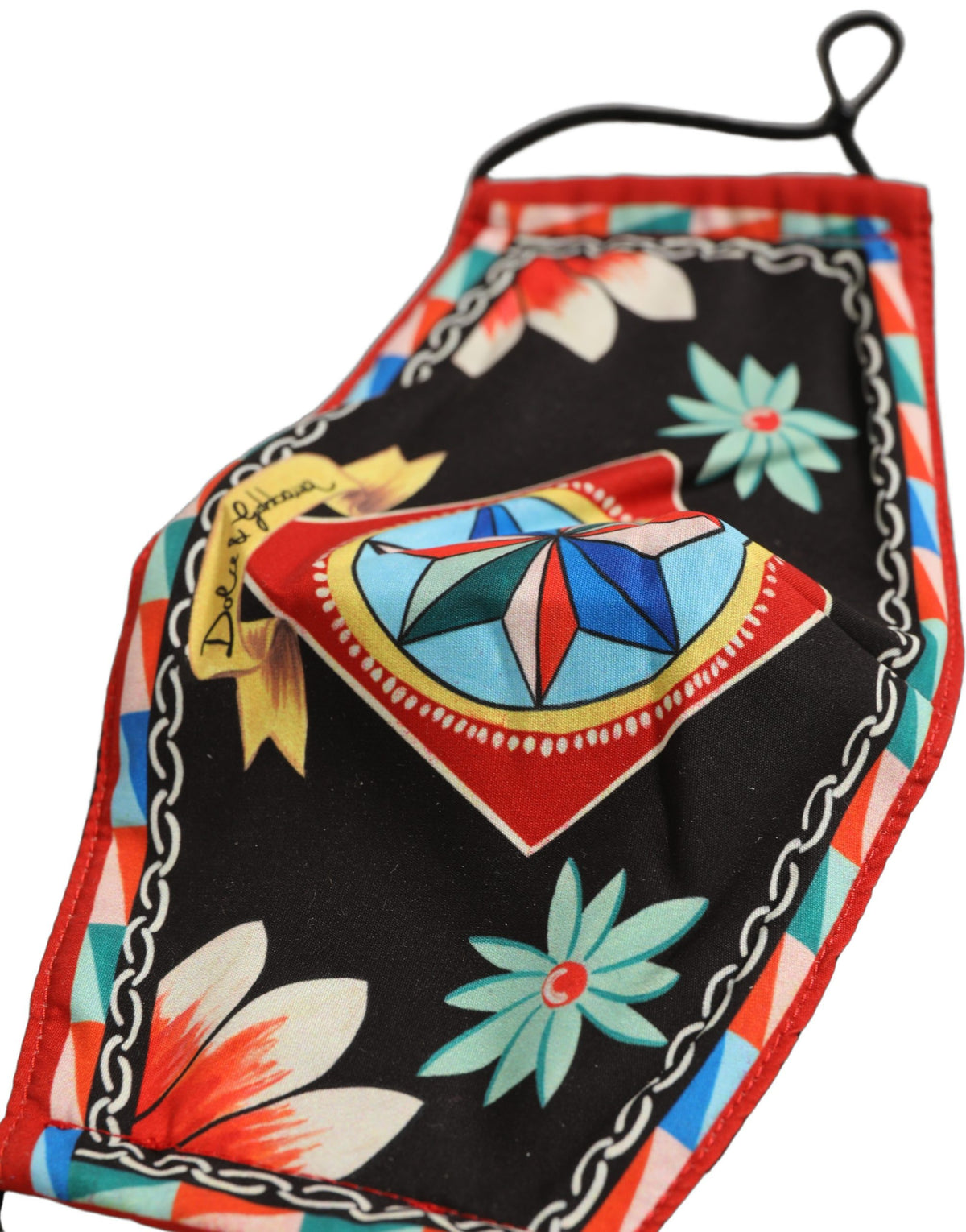 Dolce & Gabbana Herren schwarze Gesichtsmaske mit Carretto-Print und elastischen Ohrschlaufen