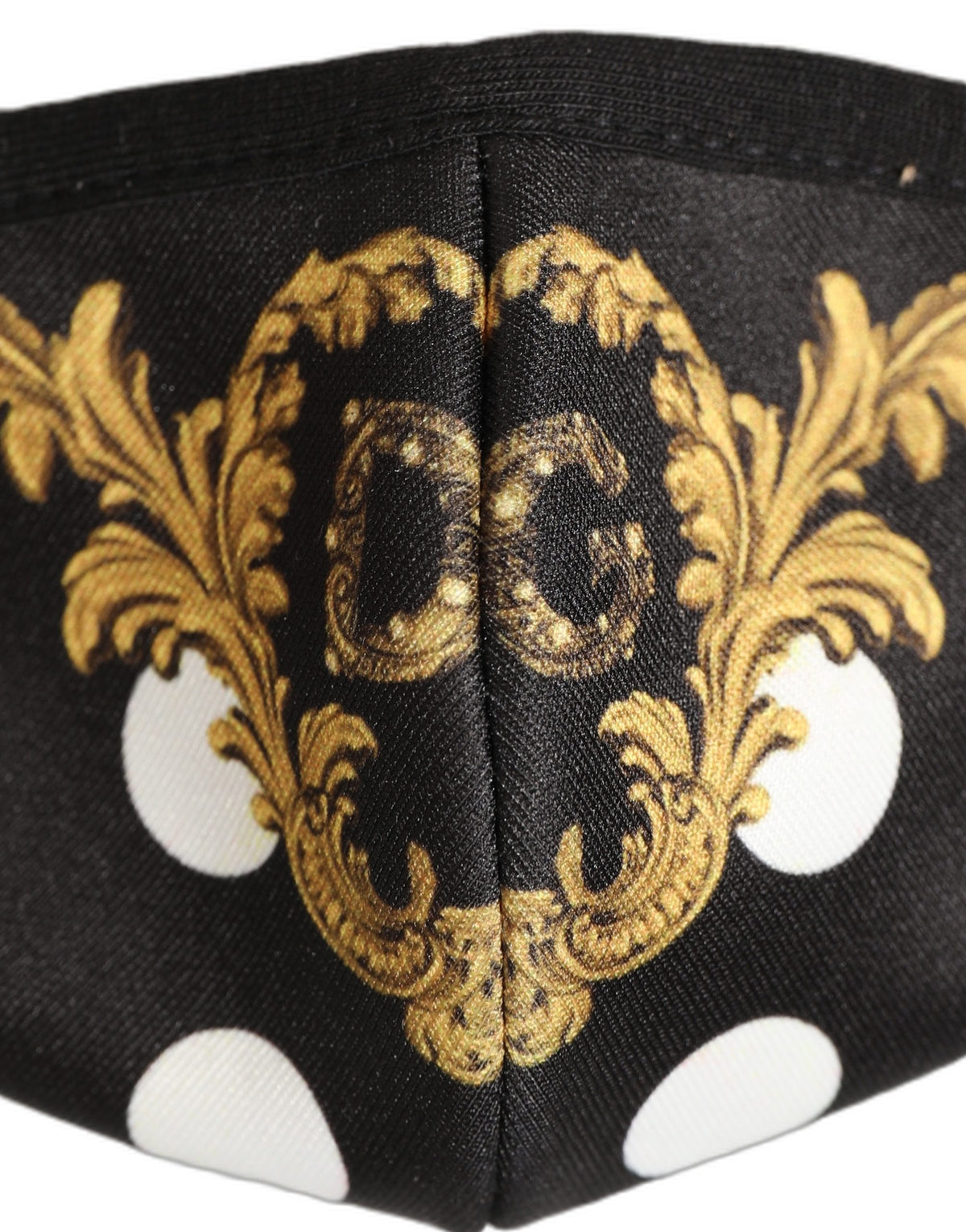 Dolce & Gabbana Schwarze Gesichtsmaske mit Barock-Print und elastischem Ohrband