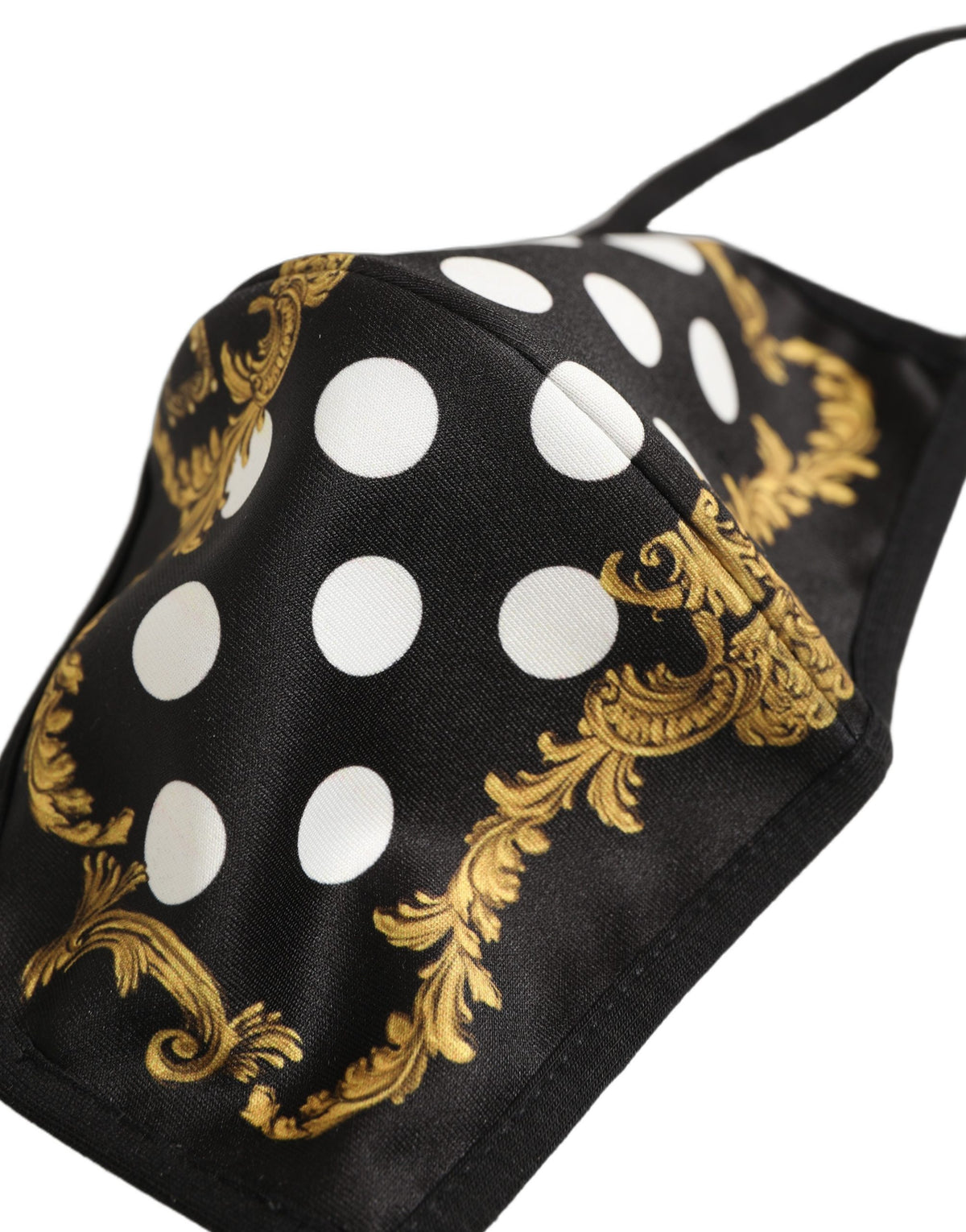 Dolce & Gabbana Schwarze Gesichtsmaske mit Barock-Print und elastischem Ohrband