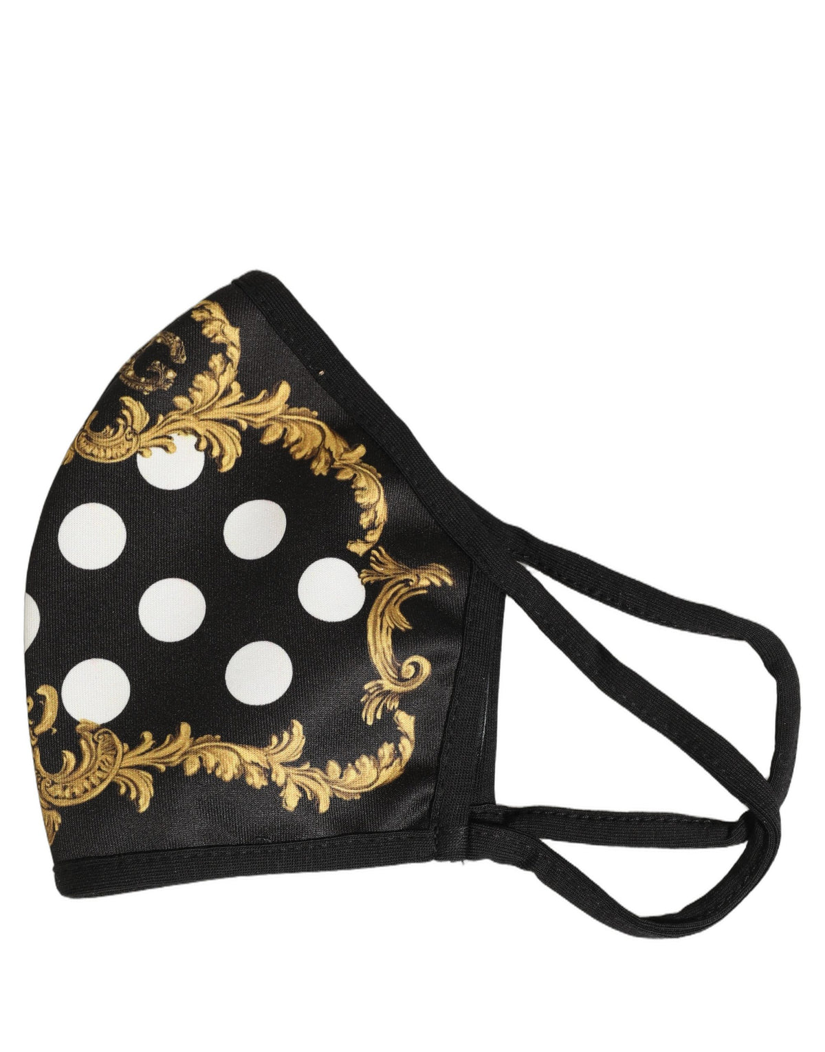 Dolce & Gabbana Schwarze Gesichtsmaske mit Barock-Print und elastischem Ohrband