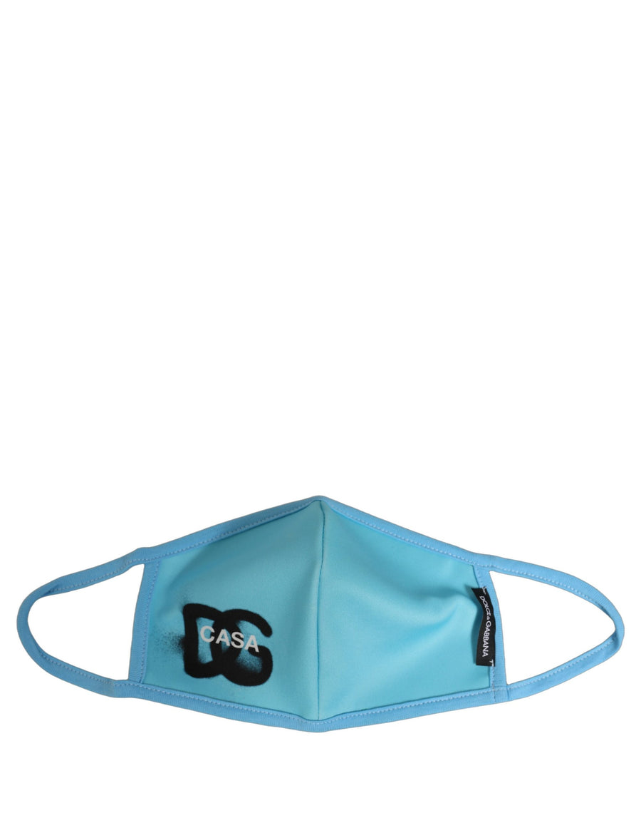Dolce & Gabbana Blue Polyester Face Mask with DG CASA Logo and Elastic Earband