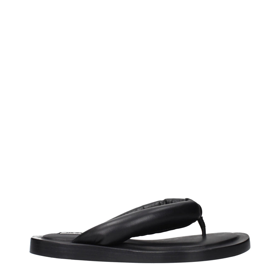 Jil Sander Black Leather Flip Flop Sandals