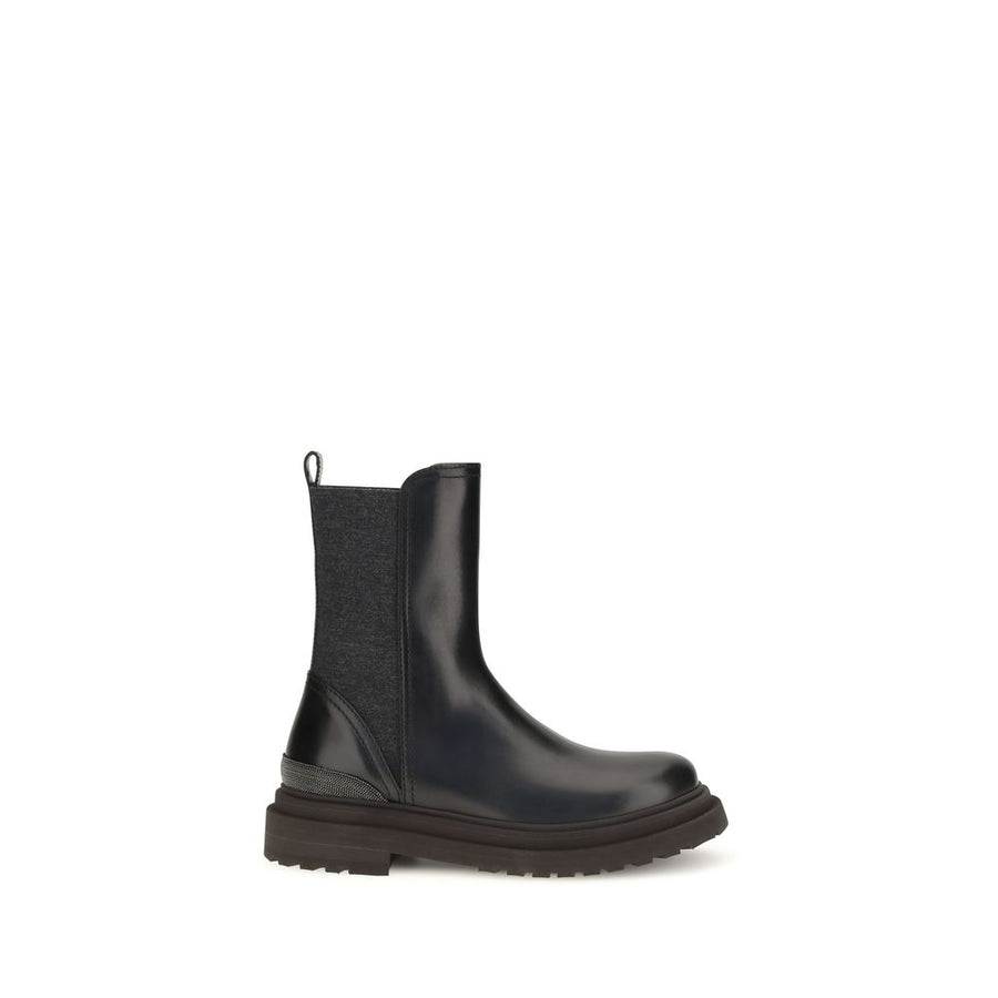 Brunello Cucinelli Schwarze Kalbshaut-Stiefeletten im Chelsea-Stil aus Bos Taurus-Leder