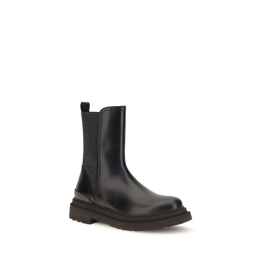 Brunello Cucinelli Schwarze Kalbshaut-Stiefeletten im Chelsea-Stil aus Bos Taurus-Leder