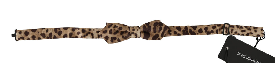 Dolce & Gabbana Brown Leopard Silk Adjustable Neck Papillon Men's Bow Tie