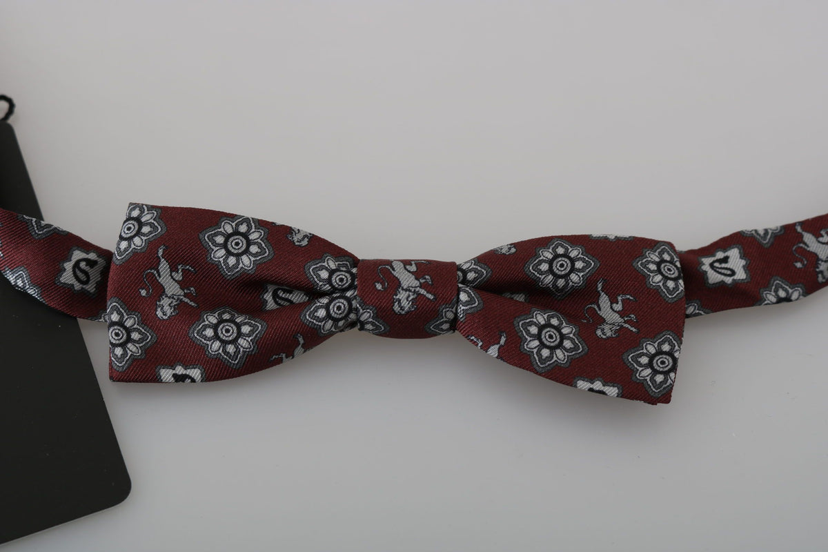 Dolce & Gabbana Men's Burgundy Maroon Lion Silk Bow Tie with Adjustable Neck