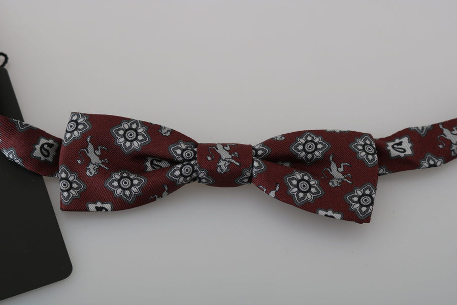 Dolce & Gabbana Men's Burgundy Maroon Lion Silk Bow Tie with Adjustable Neck