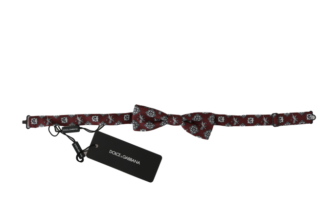 Dolce & Gabbana Herren bordeauxrote Seidenfliege mit Löwen-Print und verstellbarem Halsband