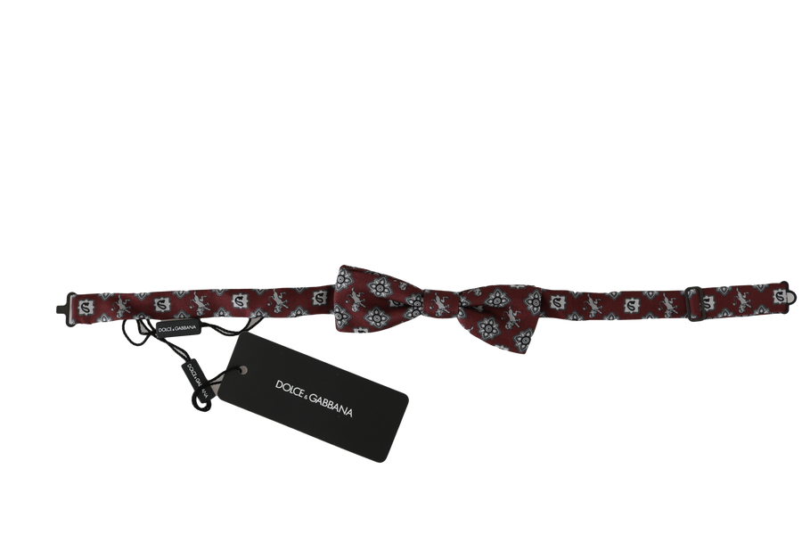 Dolce & Gabbana Men's Burgundy Maroon Lion Silk Bow Tie with Adjustable Neck