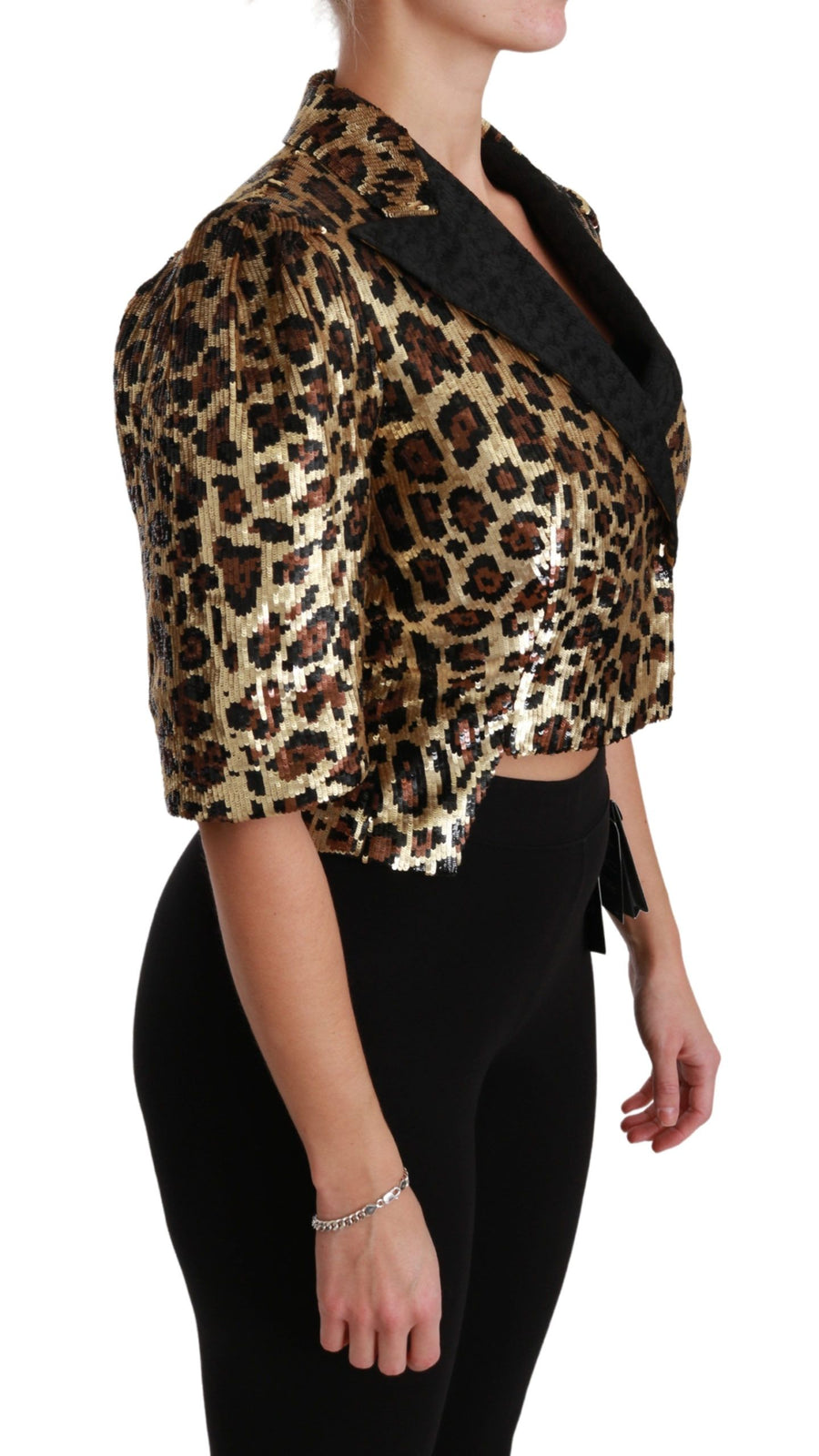 Dolce & Gabbana Blazer Gold Leopard Sequin Jacket