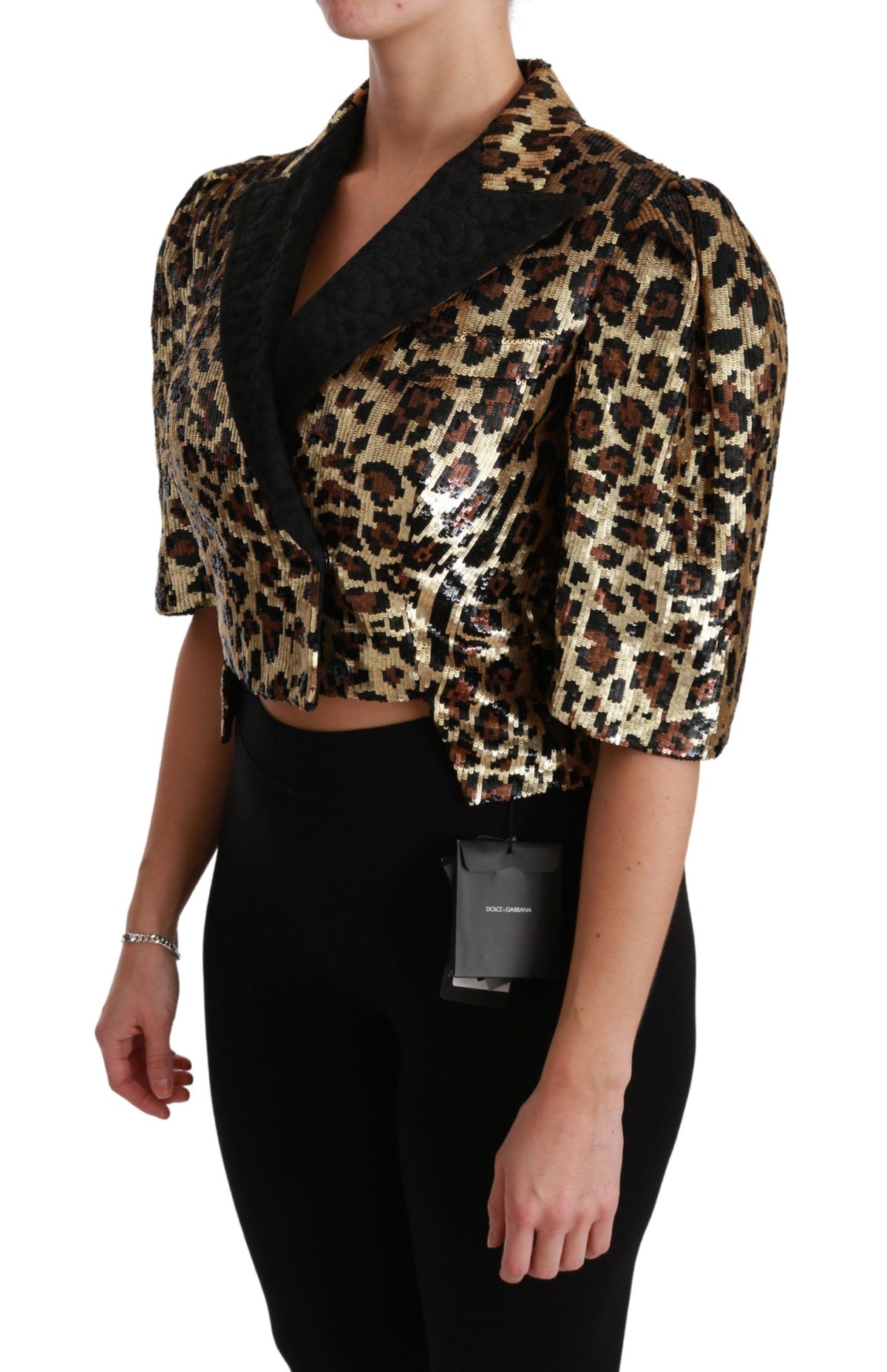 Dolce & Gabbana Blazer Gold Leopard Sequin Jacket