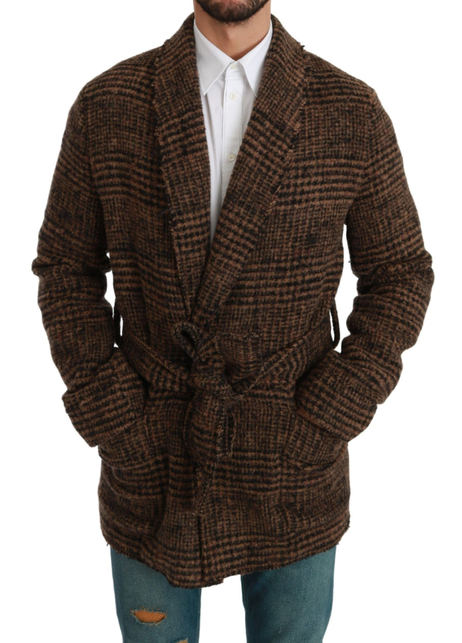 Dolce & Gabbana Brown Plaid Wool Wrap Coat
