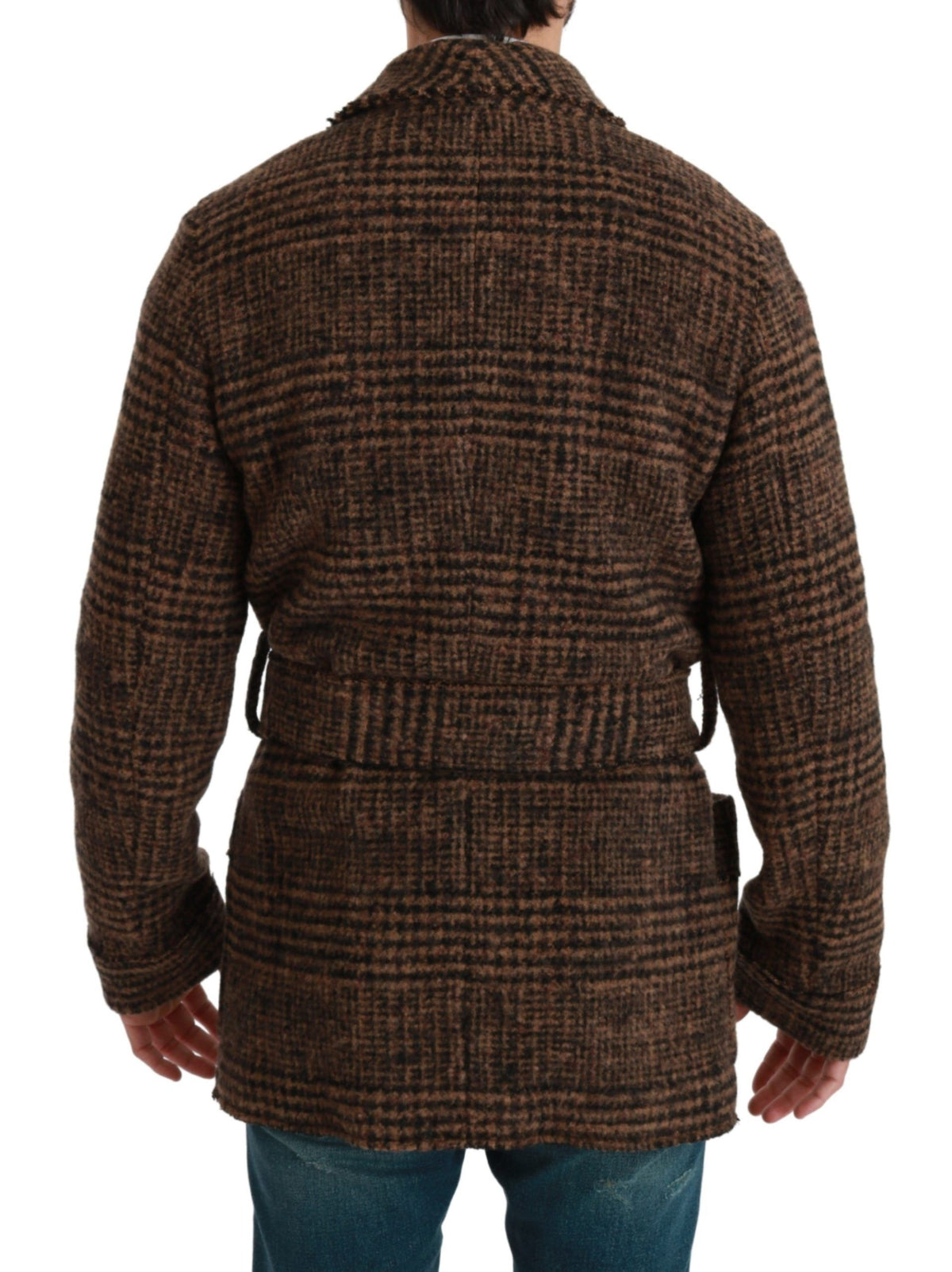 Dolce & Gabbana Brown Plaid Wool Wrap Coat