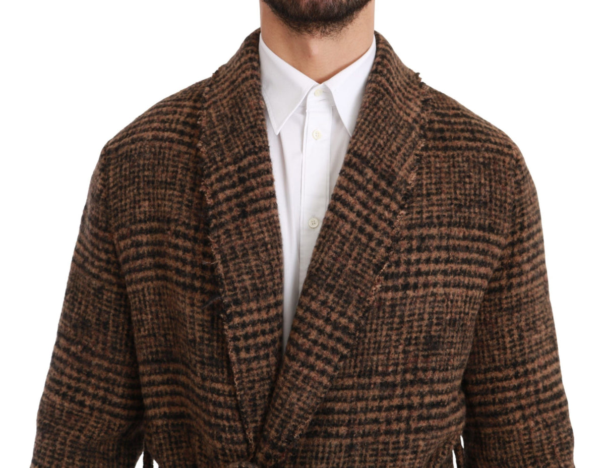 Dolce & Gabbana Brown Plaid Wool Wrap Coat