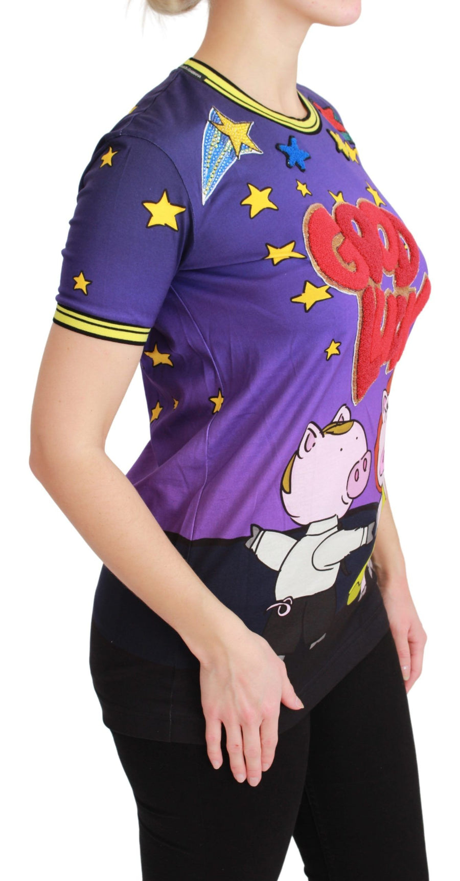 Dolce & Gabbana Lilac YEAR OF THE PIG Cotton T-Shirt