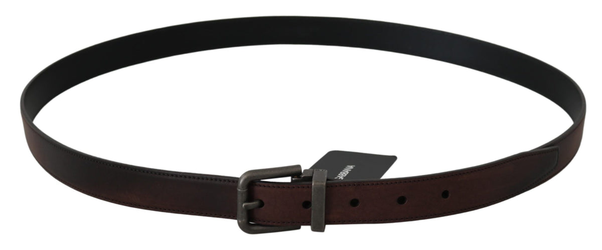 Dolce & Gabbana Solid Brown Leather Belt with Grey Buckle